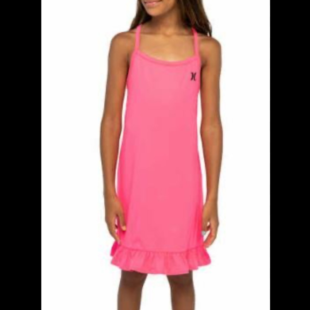 50%OFF W❤️ Hurley‎ pink Dress Sleeveless Tank Ruffle Hem Heart Logo M 10-12 135